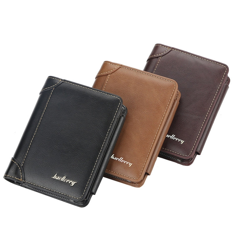 Baellerry D9159 Men Short Tri-Fold Zip Coin Purse Thin Card Holder(Brown) - Wallets by Baellerry | Online Shopping South Africa | PMC TechLife