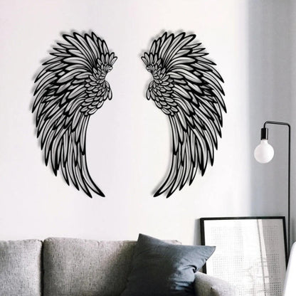 1pair 30cm Double Sided Black Engraved Metal Angel Wings Wall Hanging Decoration Without Lights - Ornaments by PMC Jewellery | Online Shopping South Africa | PMC Jewellery