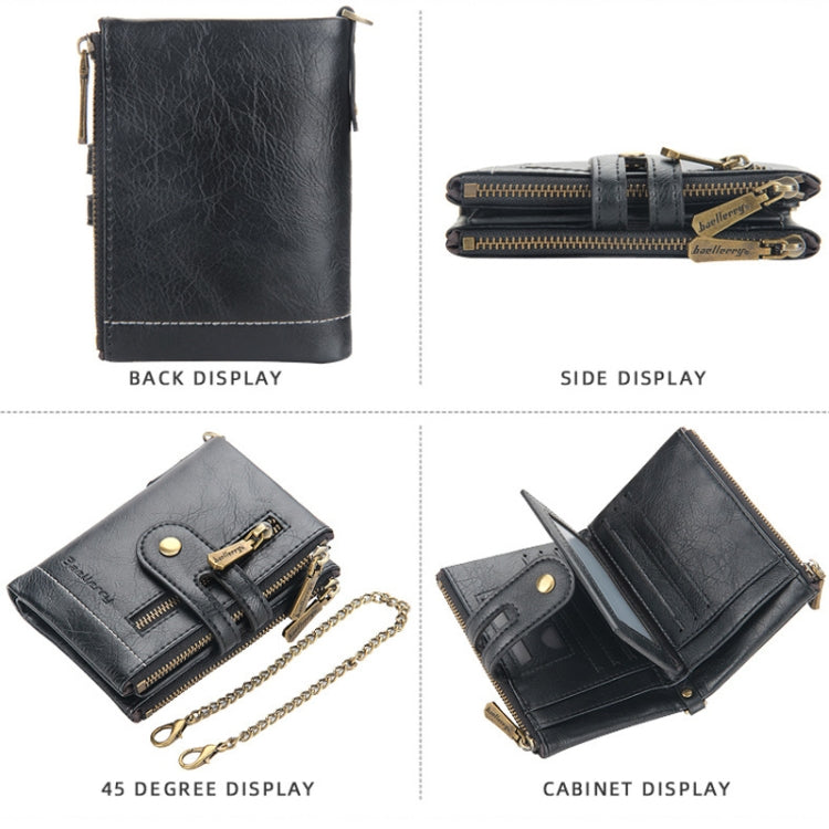 Baellerry  Short Wallet Double Zipper Tri-Fold Wallet For Men(Black) - Wallets by Baellerry | Online Shopping South Africa | PMC TechLife | Buy Now Pay Later Mobicred