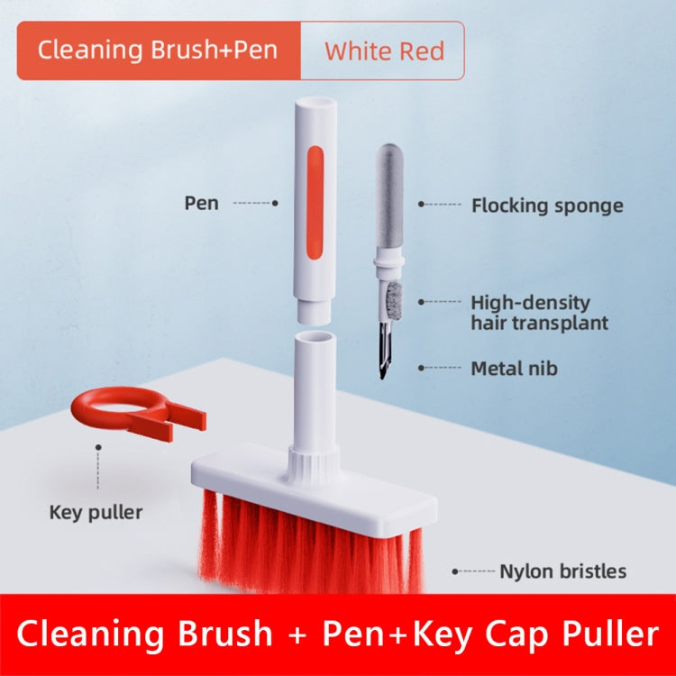 2 PCS 5 In 1 Earbud Cleaning Pen + Keyboard Cleaning Brush + Key Cap Puller(Red White) - Other Accessories by PMC Jewellery | Online Shopping South Africa | PMC Jewellery