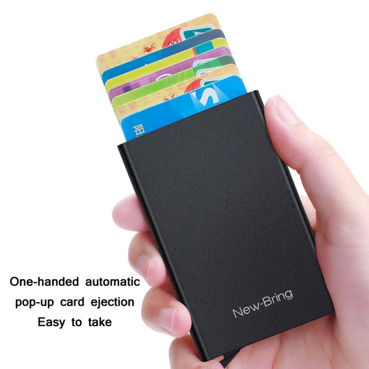 NEWBRING Metal Wallet Automatic Pop-up Anti-degaussing Card Holder, Colour: Black With Back Stickers - Antimagnetic RFID Package by NEWBRING | Online Shopping South Africa | PMC Jewellery