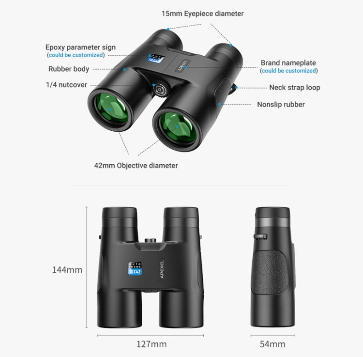 APEXEL 10x42 Fixed Focus Binoculars  Autofocus Telescope(Black) - free shipping - PMC TechLife - Order now!