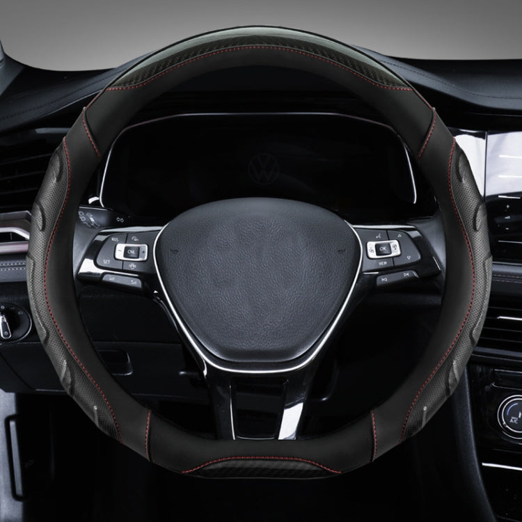 Leather Carbon Fiber Stitching Car Steering Wheel Set, Diameter: 38cm(Black D Shape) - Steering Wheel Accessories by PMC TechLife | Online Shopping South Africa | PMC TechLife