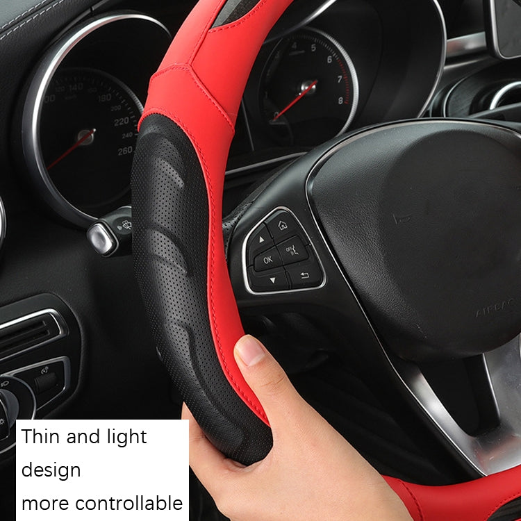 Leather Carbon Fiber Stitching Car Steering Wheel Set, Diameter: 38cm(Black D Shape) - Steering Wheel Accessories by PMC TechLife | Online Shopping South Africa | PMC TechLife