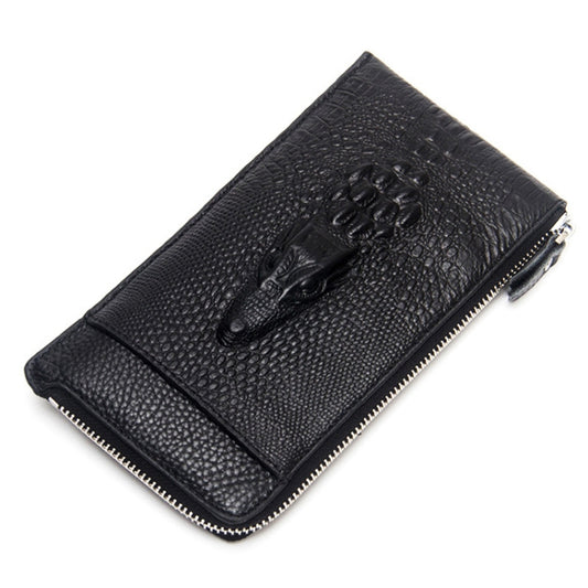 Baellerry Men Long Wallet Crocodile Pattern Zipper Leather Clutch Business Thin Wallet(Black) - Wallets by Baellerry | Online Shopping South Africa | PMC Jewellery