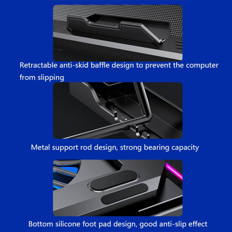 NUOXI Q9 RGB Lighting Effect Laptop Cooler(Black) - free shipping - PMC TechLife - Order now!