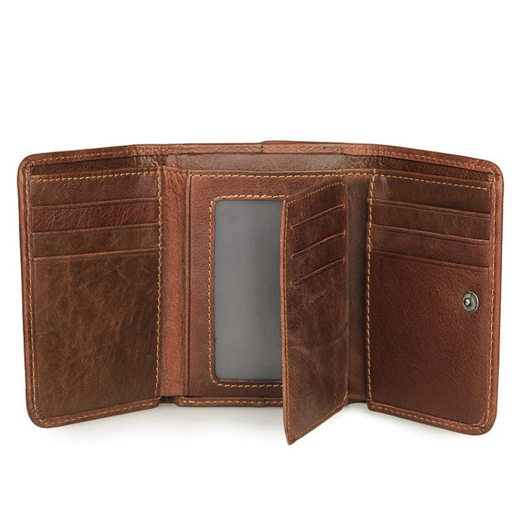 Men Casual Retro RFID Blocking Anti-Scanning Cowhide Leather Short Wallet(Coffee) - Wallets by J.M.D | Online Shopping South Africa | PMC Jewellery | Buy Now Pay Later Mobicred