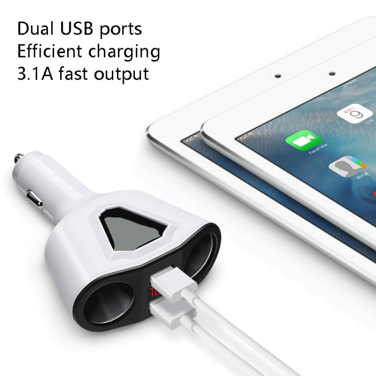 3.1A Dual USB Digital Display Multi-Function Driving Recorder Universal Automotive Charger(White) - Car Charger by PMC Jewellery | Online Shopping South Africa | PMC Jewellery