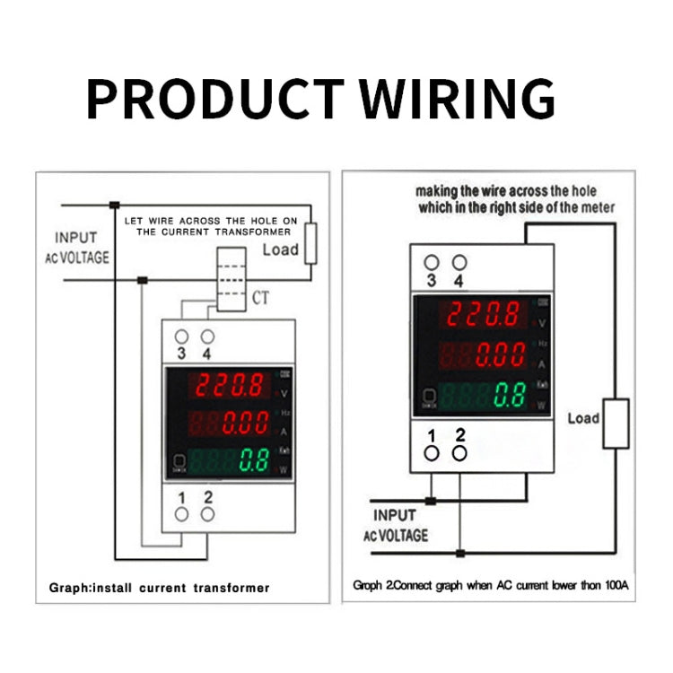 D52-2058 Wattmeter Din rail Volt Current Meter, Specification: AC80-300V Built-in CT - Current & Voltage Tester by PMC TechLife | Online Shopping South Africa | PMC TechLife