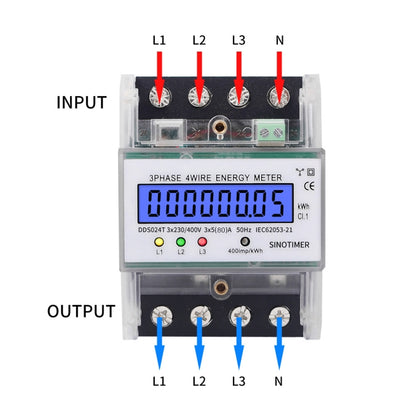 SINOTIMER Three-Phase Backlight Display Electricity Meter 5-100A 400V(DDS024T Transparent Shell) - Current & Voltage Tester by SINOTIMER | Online Shopping South Africa | PMC Jewellery | Buy Now Pay Later Mobicred