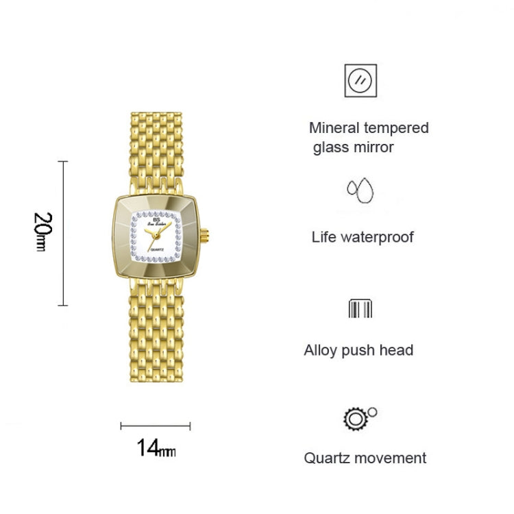 BS Bee Sister  FA1197  Square Dial Stainless Steel Strap Ladies Simple Watch(Gold) - Alloy Watches by BS Bee Sister | Online Shopping South Africa | PMC Jewellery | Buy Now Pay Later Mobicred