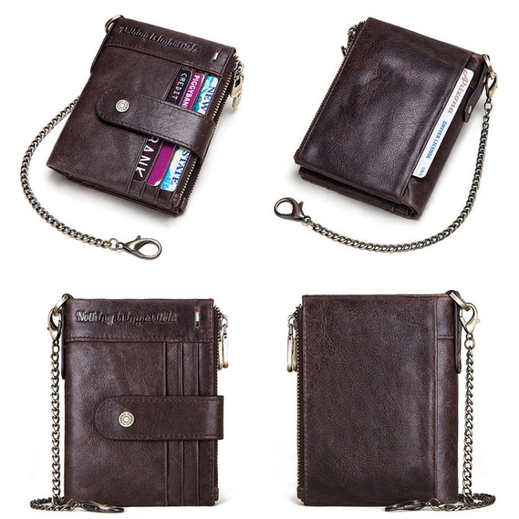 HUMERPAUL BP896 RFID Anti-Theft Brush Dual Zipper Leather Wallet Multi-Card Men Purse(Dark Brown) - free shipping - PMC TechLife - Order now!
