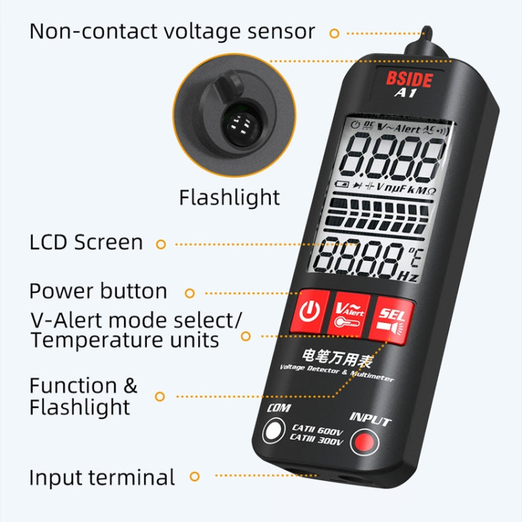 BSIDE A1 Dual Mode Smart Handheld High Precision Detection Electrician Voltage Multimeter Without Battery(Black) - Digital Multimeter by BSIDE | Online Shopping South Africa | PMC Jewellery