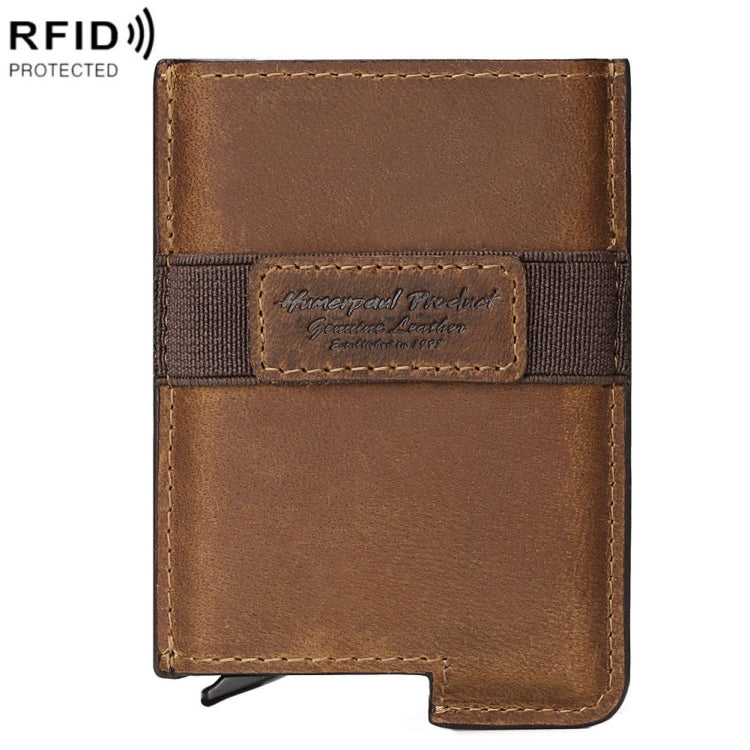 HUMERPAUL BP977 RFID Anti-Theft Card Box Leather Automatic Credit Card Set(Brown) - free shipping - PMC TechLife - Order now!