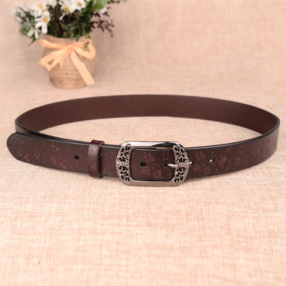 ZK--067 Retro Engraved Buckle Butterfly Print Pin Buckle Leather Belt, Length: 110cm(Brown) - Belts by PMC Jewellery | Online Shopping South Africa | PMC Jewellery