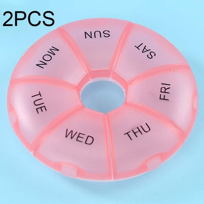 2 PCS Round 7 Days Rainbow Color Portable Pill Box Plastic Seven Grid(Pink) - Pill Boxes by PMC Jewellery | Online Shopping South Africa | PMC Jewellery