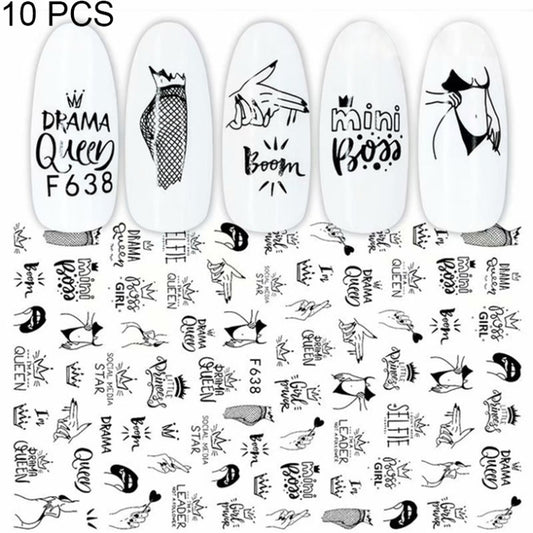 10 PCS Cartoon Heart Letters Comic Character Nail Art Sticker 3D Adhesive Nail Stickers(F638) - Nail Stickers by PMC Jewellery | Online Shopping South Africa | PMC Jewellery