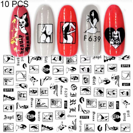 10 PCS Cartoon Heart Letters Comic Character Nail Art Sticker 3D Adhesive Nail Stickers(F639) - Nail Stickers by PMC Jewellery | Online Shopping South Africa | PMC Jewellery