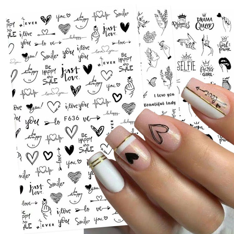 10 PCS Cartoon Heart Letters Comic Character Nail Art Sticker 3D Adhesive Nail Stickers(F106) - Nail Stickers by PMC Jewellery | Online Shopping South Africa | PMC Jewellery