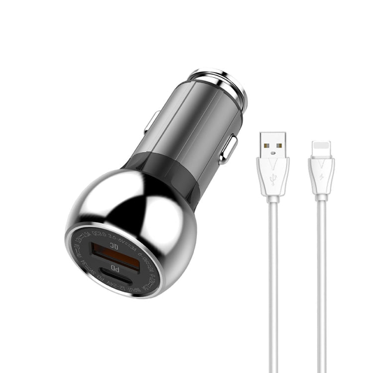 LDNIO C1 36W PD + QC 3.0 Car Fast Charger High Power Smart USB Car Charger with 8 Pin Cable - Car Charger by LDNIO | Online Shopping South Africa | PMC Jewellery