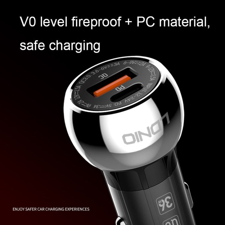 LDNIO C1 36W PD + QC 3.0 Car Fast Charger High Power Smart USB Car Charger with 8 Pin Cable - Car Charger by LDNIO | Online Shopping South Africa | PMC Jewellery