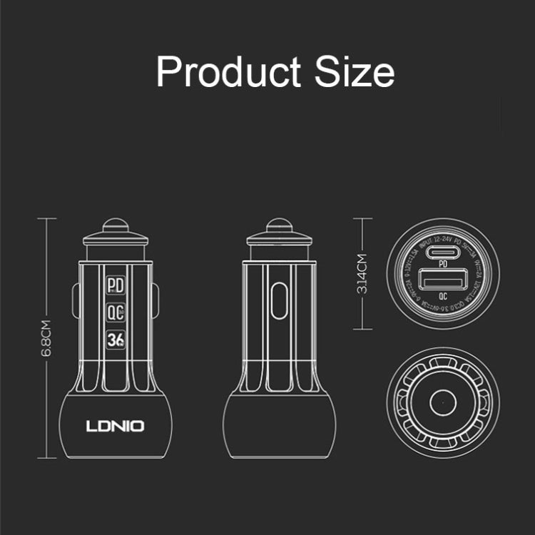 LDNIO C1 36W PD + QC 3.0 Car Fast Charger High Power Smart USB Car Charger with 8 Pin Cable - Car Charger by LDNIO | Online Shopping South Africa | PMC Jewellery