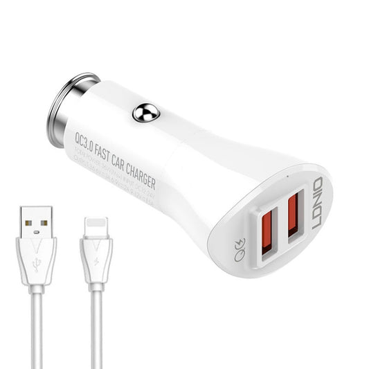 LDNIO C511Q 36W QC 3.0 Phone Fast Charger Dual-USB Ports Smart Car Charger with 8 Pin Cable - Car Charger by LDNIO | Online Shopping South Africa | PMC Jewellery