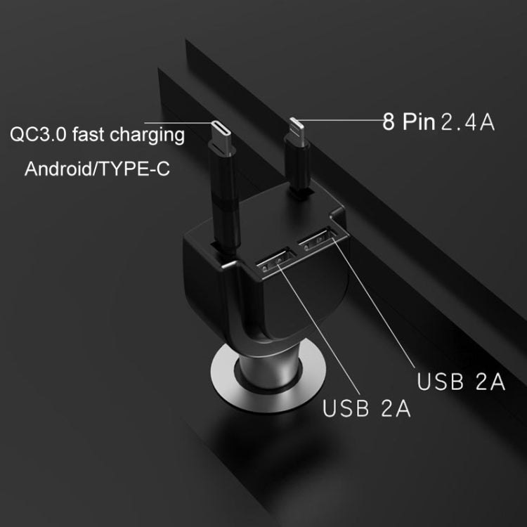 3 In 1 3.1A Dual USB Single Pull Retractable Fast QC3.0 Car Charger(White) - Car Charger by PMC Jewellery | Online Shopping South Africa | PMC Jewellery