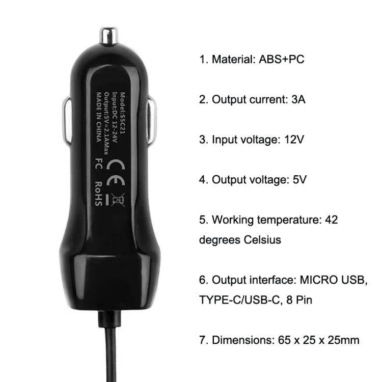 522AL Fast Charging With Cable Car Charging, Output Interface: Micro USB (Black) - Car Charger by PMC Jewellery | Online Shopping South Africa | PMC Jewellery