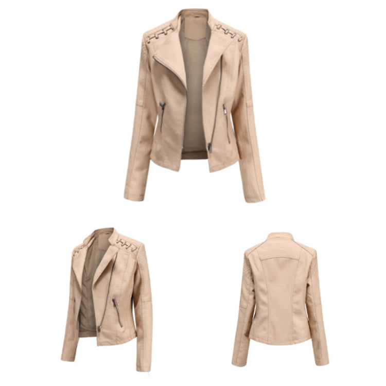 Women Short Leather Jacket Slim Jacket Motorcycle Suit, Size: XXXXL(Coffee) - Jacket & Loose Coat by PMC Jewellery | Online Shopping South Africa | PMC Jewellery