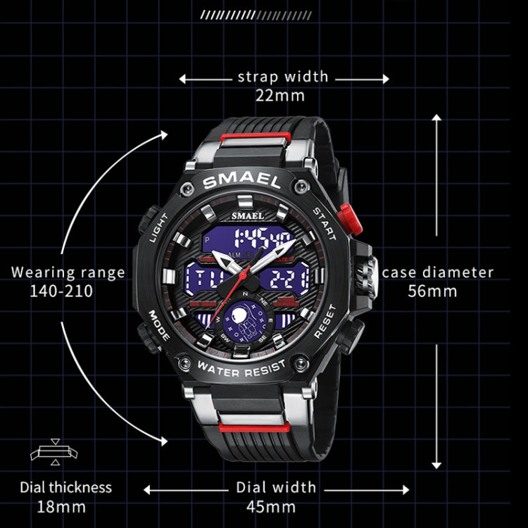 SMAEL 8069 Outdoor Multifunctional Waterproof Sports Alloy Luminous Watch(Black Silver) - LED Digital Watches by SMAEL | Online Shopping South Africa | PMC Jewellery | Buy Now Pay Later Mobicred