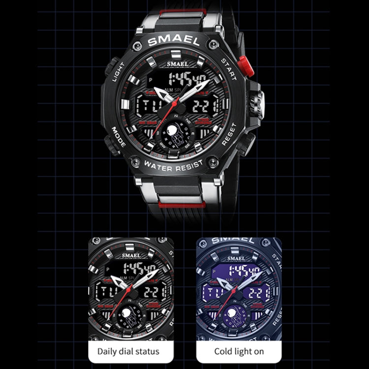 SMAEL 8069 Outdoor Multifunctional Waterproof Sports Alloy Luminous Watch(Black Silver) - LED Digital Watches by SMAEL | Online Shopping South Africa | PMC Jewellery | Buy Now Pay Later Mobicred