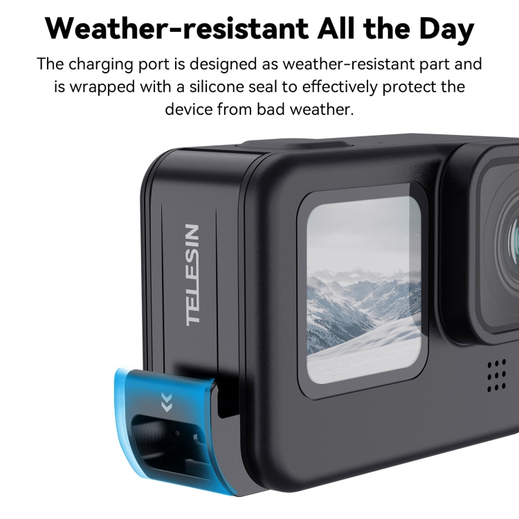 For GoPro Hero11 Black / HERO10 Black /9 Black TELESIN Waterproof Side Cover Easy Removable Charging Cover Port(Black) - Skeleton Housing by TELESIN | Online Shopping South Africa | PMC Jewellery | Buy Now Pay Later Mobicred