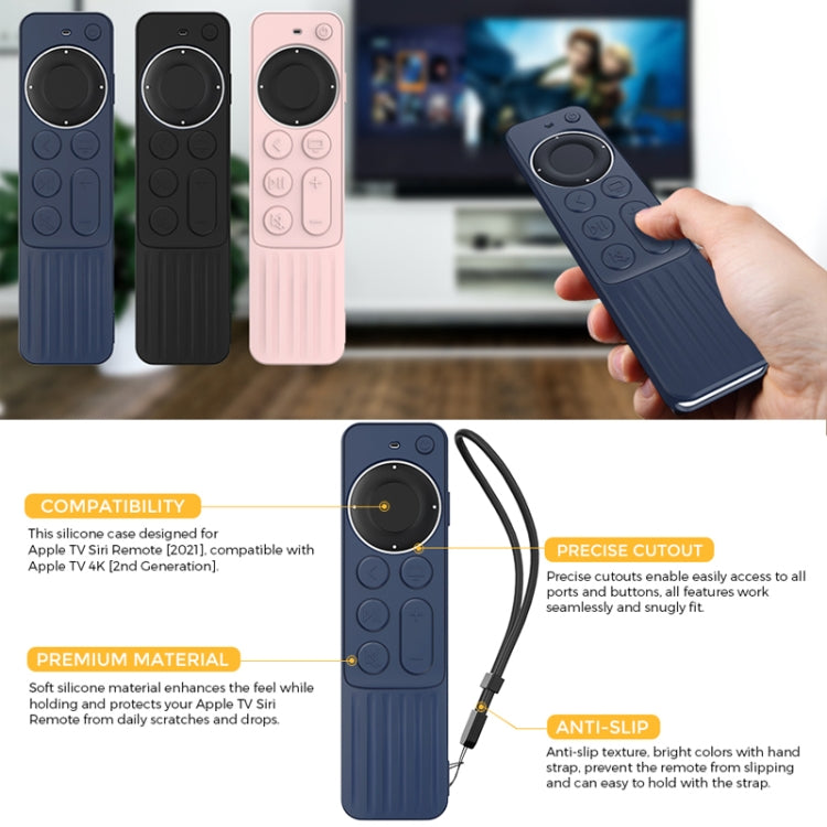 For Apple TV Siri Remote 2/3 AhaStyle PT166 Remote Controller Silicone Protective Case Striped Non-Slip Anti-Drop Cover(Black) - Remote Control Covers by AhaStyle | Online Shopping South Africa | PMC Jewellery