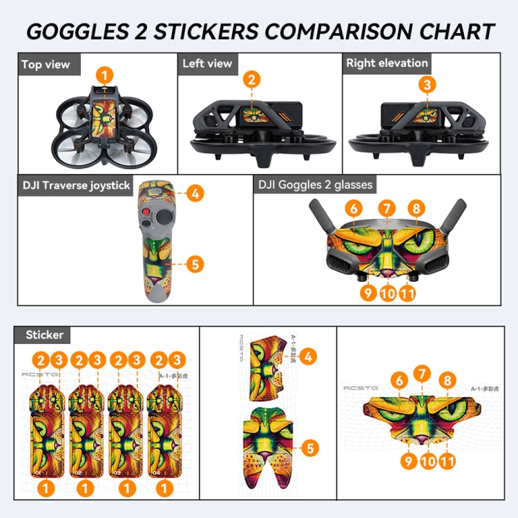 For DJI Avata RCSTQ Body Sticker For Goggles 2 Glasses PVC Colorful Sticker Set(Camouflage Yellow Black) -  by RCSTQ | Online Shopping South Africa | PMC Jewellery