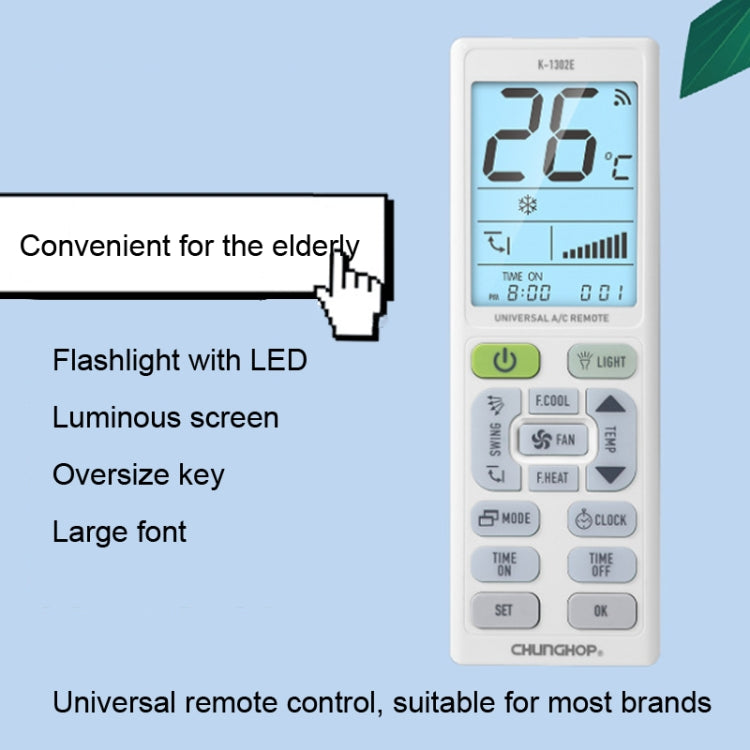 CHUNGHOP K-1302E Night Light Large Screen Battery Universal Air Conditioner Remote Control - free shipping - PMC TechLife - Order now!