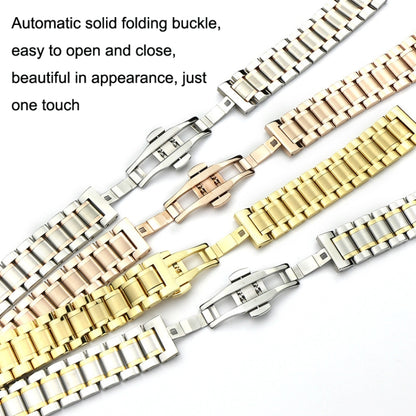 8mm Steel Bracelet Butterfly Buckle Five Beads Unisex Stainless Steel Solid Watch Strap, Color: Intermediate Rose Gold - Watch Bands by PMC Jewellery | Online Shopping South Africa | PMC Jewellery