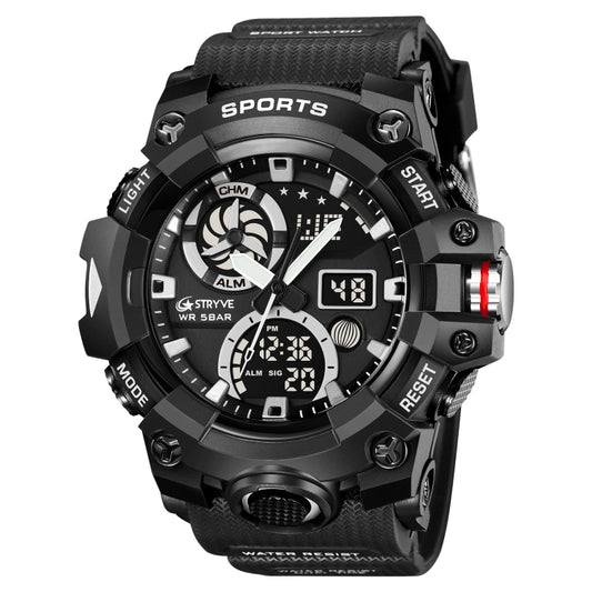 STRYVE S8027 Sports Multifunctional Luminous Dual Display Chronograph Student Watch(Black) - Leather Strap Watches by STRYVE | Online Shopping South Africa | PMC Jewellery