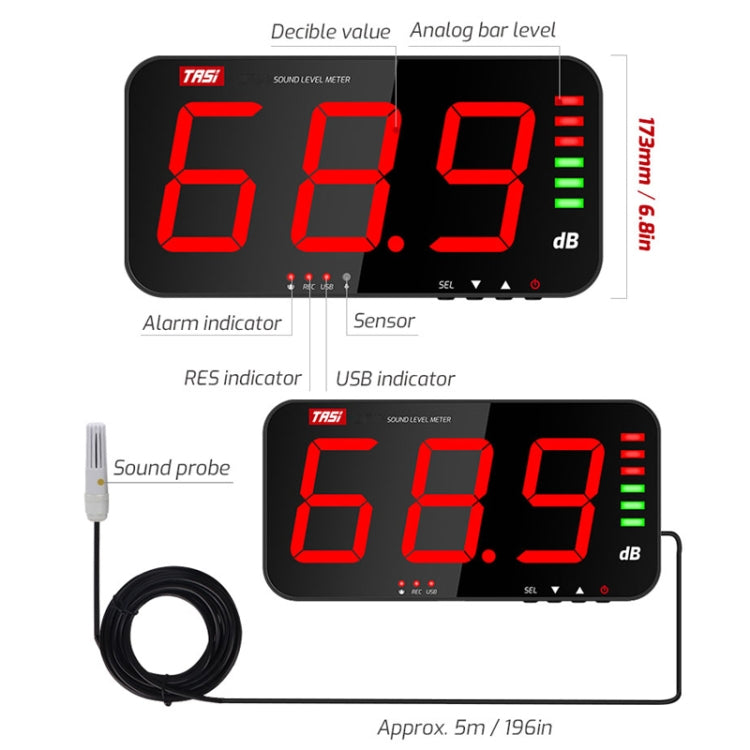 TASI TA653A Large Screen Wall-Mounted Noise Meter Decibel Detector - Light & Sound Meter by TASI | Online Shopping South Africa | PMC Jewellery | Buy Now Pay Later Mobicred