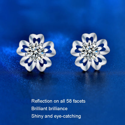 XEA011 Sakura Earrings 925 Silver Needle Flower Earrings(50 Points Mosan Diamond White Gold) - Stud Earrings & Earrings by PMC Jewellery | Online Shopping South Africa | PMC Jewellery