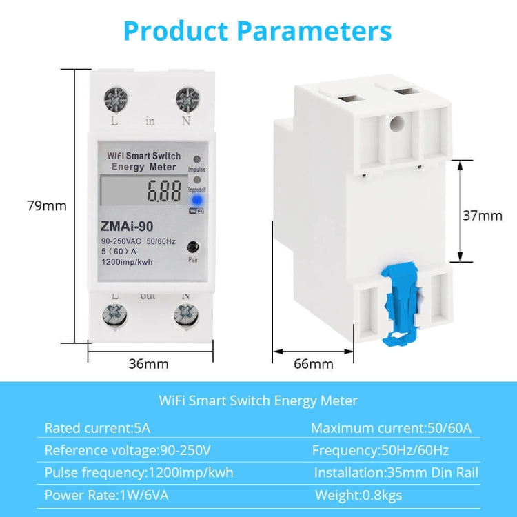 ZMAi-90 Wifi Smart Switch Energy Meter Support Tuya Smart Life APP Work With Alexa Google - Smart Switch by PMC TechLife | Online Shopping South Africa | PMC TechLife