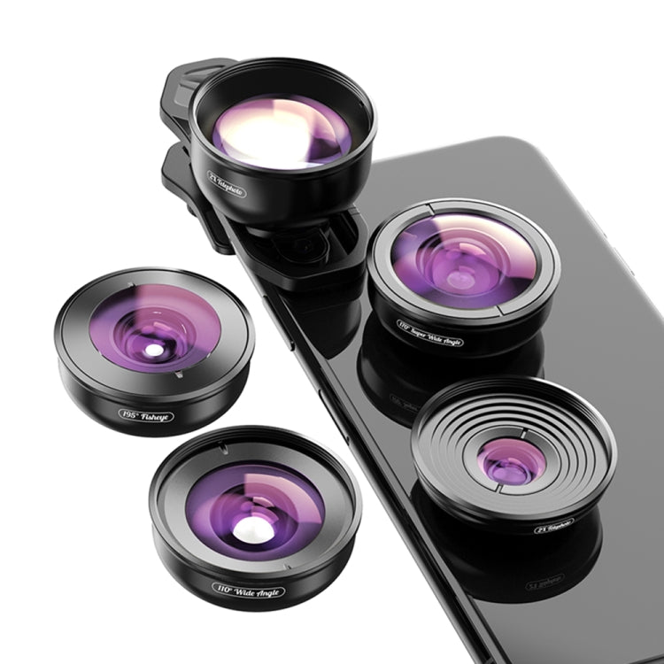 APEXEL APL-HB5 5 in 1 Wide Angle Macro Fisheye HD External Mobile Phone Lens(Set) - free shipping - PMC TechLife - Order now!