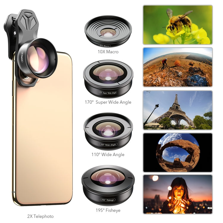 APEXEL APL-HB5 5 in 1 Wide Angle Macro Fisheye HD External Mobile Phone Lens(Set) - free shipping - PMC TechLife - Order now!