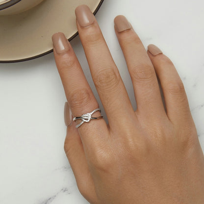 S925 Sterling Silver Plated Gold Heart-Shaped Wrap Double-Layer Rings, Size: 7(BSR464) - Rings by PMC Jewellery | Online Shopping South Africa | PMC Jewellery