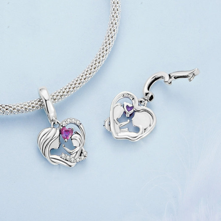 S925 Sterling Silver Mother and Child Hug Love Pendant DIY Bracelet Heart Shaped Accessories - Jewelry Accessories by PMC Jewellery | Online Shopping South Africa | PMC Jewellery