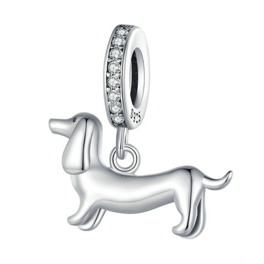 S925 Sterling Silver Cute Little Dachshund Pendant DIY Beaded Bracelet Accessories - Jewelry Accessories by PMC Jewellery | Online Shopping South Africa | PMC Jewellery
