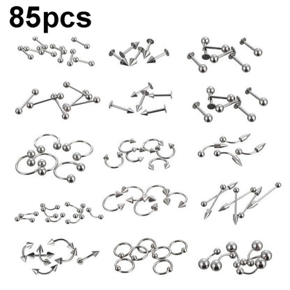 85pcs Piercing Jewelry Stainless Steel Lip Studs Eyebrow Studs Nose Studs - Jewelry Sets by PMC Jewellery | Online Shopping South Africa | PMC Jewellery