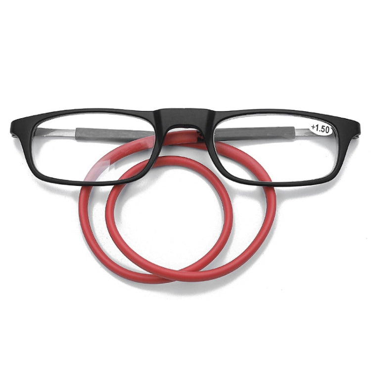 Portable Magnetic Hanging Neck Retractable Reading Glasses +275(Black Frame Red Legs) - Presbyopic Glasses by PMC Jewellery | Online Shopping South Africa | PMC Jewellery