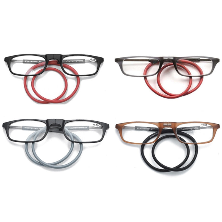 Portable Magnetic Hanging Neck Retractable Reading Glasses +100(Gray Frame Red Legs) - Presbyopic Glasses by PMC Jewellery | Online Shopping South Africa | PMC Jewellery