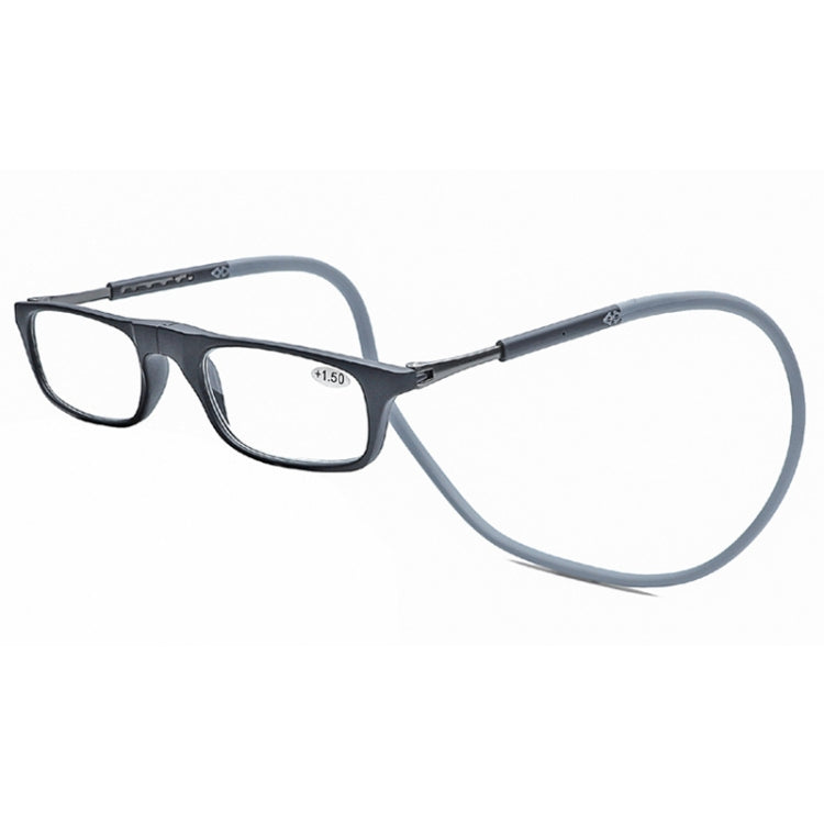 Portable Magnetic Hanging Neck Retractable Reading Glasses +350(Black Frame Gray Legs) - Presbyopic Glasses by PMC Jewellery | Online Shopping South Africa | PMC Jewellery